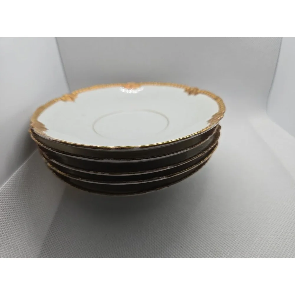 Limoges France T&V White with Gold Trim 5 Saucer Tea Cup‎ Plates Desert